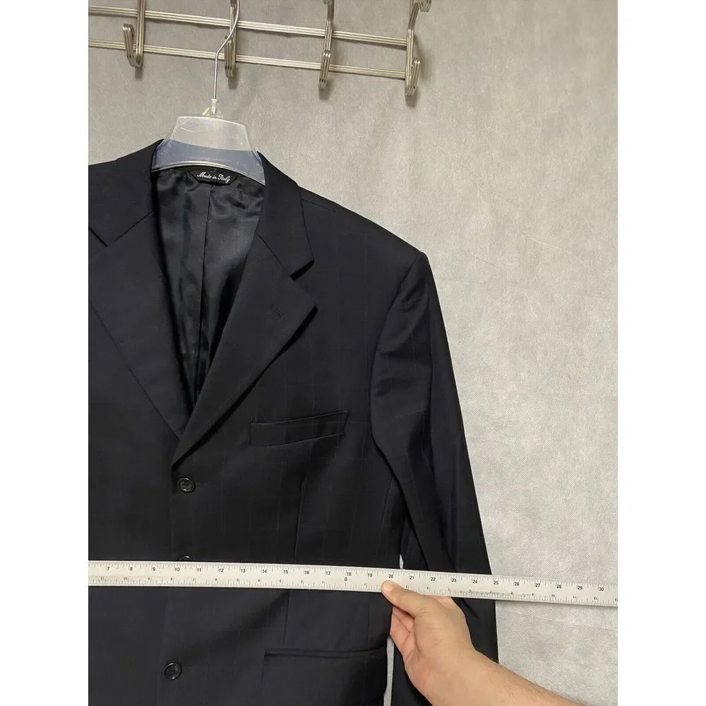 Gianni Manzoni Suit‎ Men 40R Blue Windowpane 3 B Italy Super 140 Pants 33 Luxury